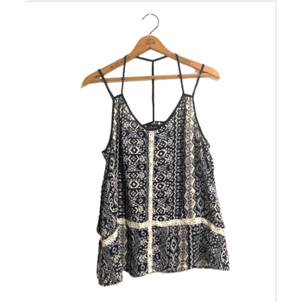 Navy Blue & White CROCHET Tank Top - Very J - Size L